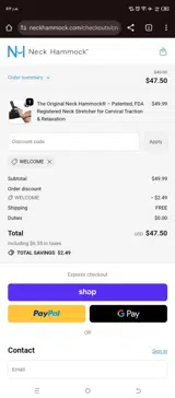 WELCOME coupon verification screenshot