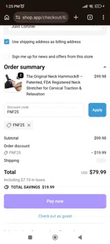 FNF25 coupon verification screenshot