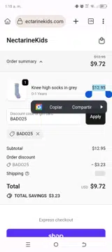 BADO25 coupon verification screenshot