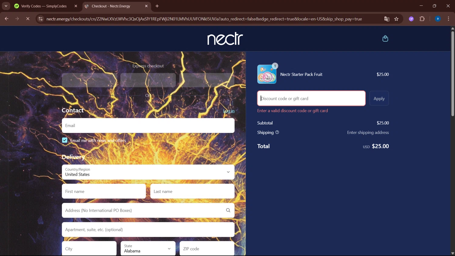 Nectr.Energy promo code screenshot showing code HBIQ applied at Nectr.Energy checkout page. Uploaded by SimplyCodes community member WiseHero7115 on May 13, 2025