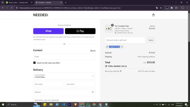 Needed. checkout page showing Needed. promo code box | Screenshot taken by SimplyCodes community member on Sep 12, 2025