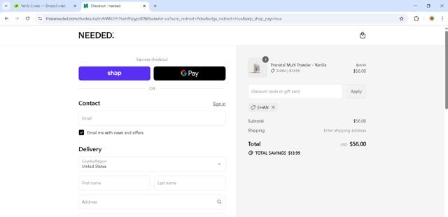 Needed. checkout page showing Needed. promo code box | Screenshot taken by SimplyCodes community member on Sep 12, 2025