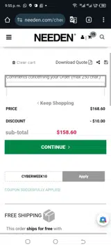 CYBERWEEK10 coupon verification screenshot