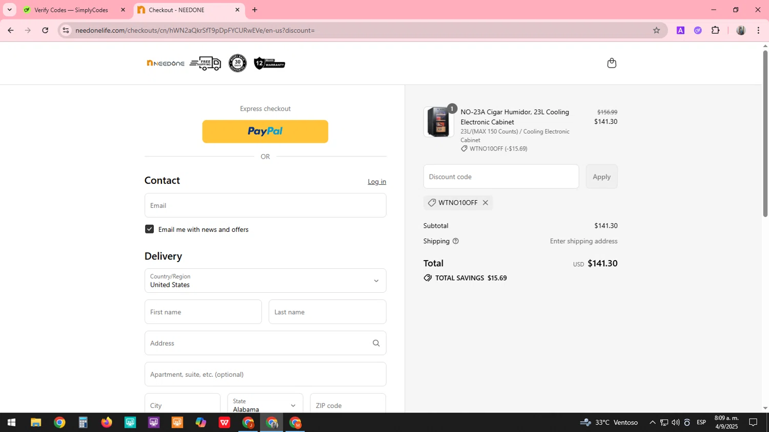 NEEDONE promo code screenshot showing code WTNO10OFF applied at NEEDONE checkout page. Uploaded by SimplyCodes community member SARAI13 on Sep 4, 2025