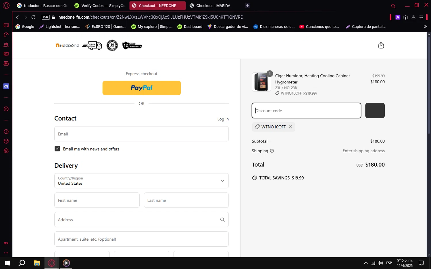 NEEDONE promo code screenshot showing code WTNO10OFF applied at NEEDONE checkout page. Uploaded by SimplyCodes community member PrimeVirtuoso9679 on Apr 12, 2025