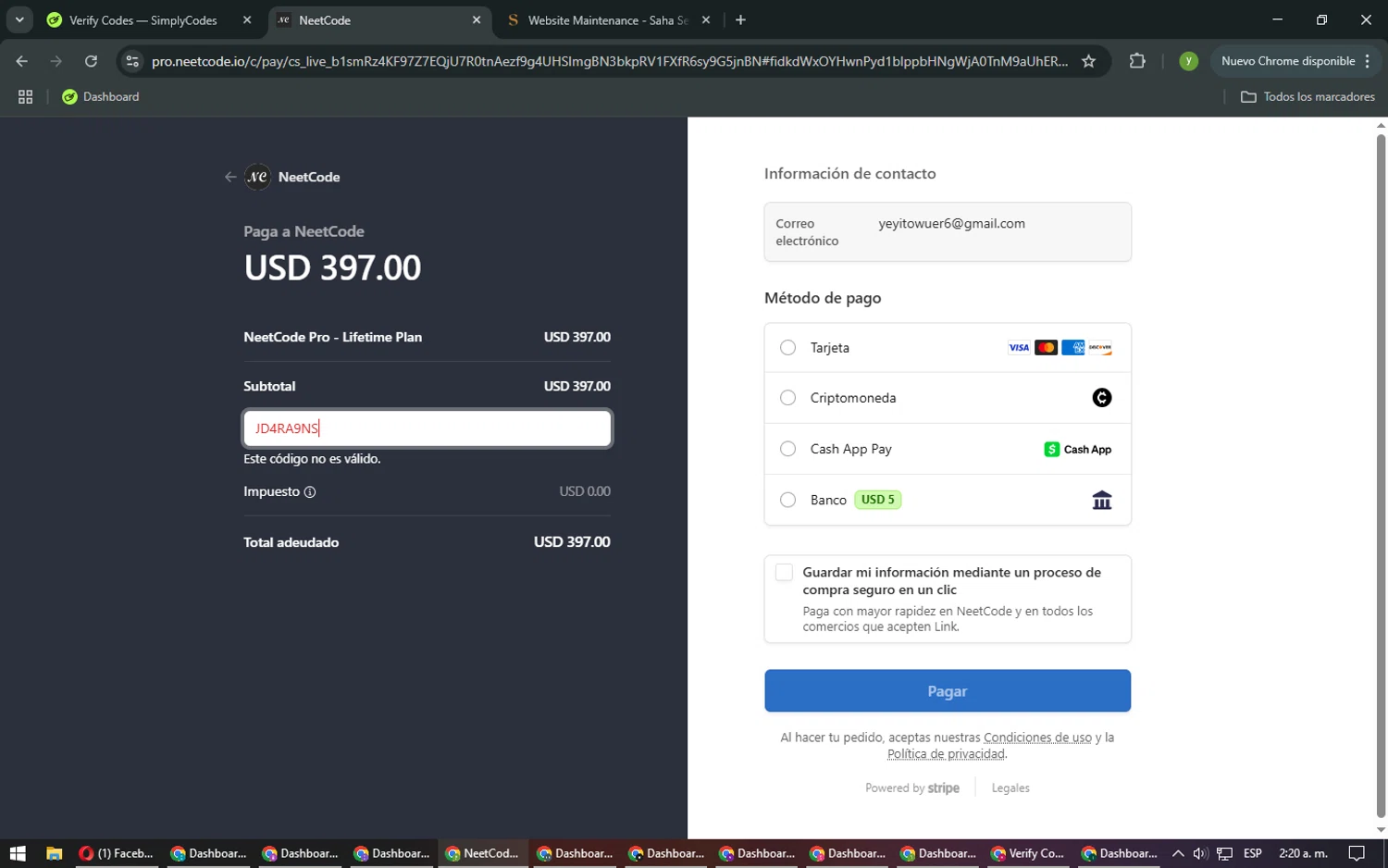 NeetCode promo code screenshot showing code JD4RA9NS applied at NeetCode checkout page. Uploaded by SimplyCodes community member NobleMaestro676 on Mar 13, 2025