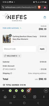 Welcome10 coupon verification screenshot