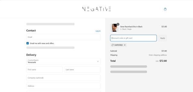 Negative Underwear checkout page showing Negative Underwear promo code box | Screenshot taken by SimplyCodes community member on Mar 19, 2025