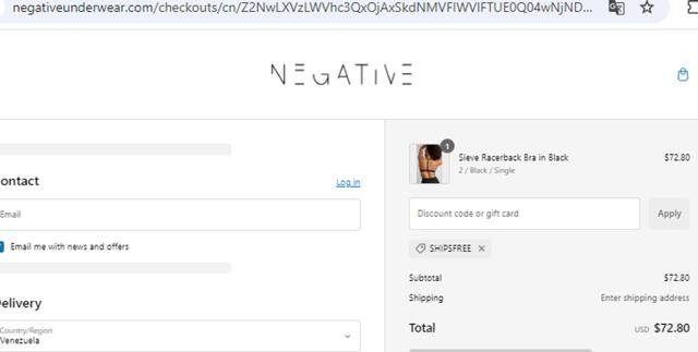 Negative Underwear checkout page showing Negative Underwear promo code box | Screenshot taken by SimplyCodes community member on Jan 2, 2025