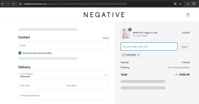 Negative Underwear checkout page showing Negative Underwear promo code box | Screenshot taken by SimplyCodes community member on Apr 4, 2025
