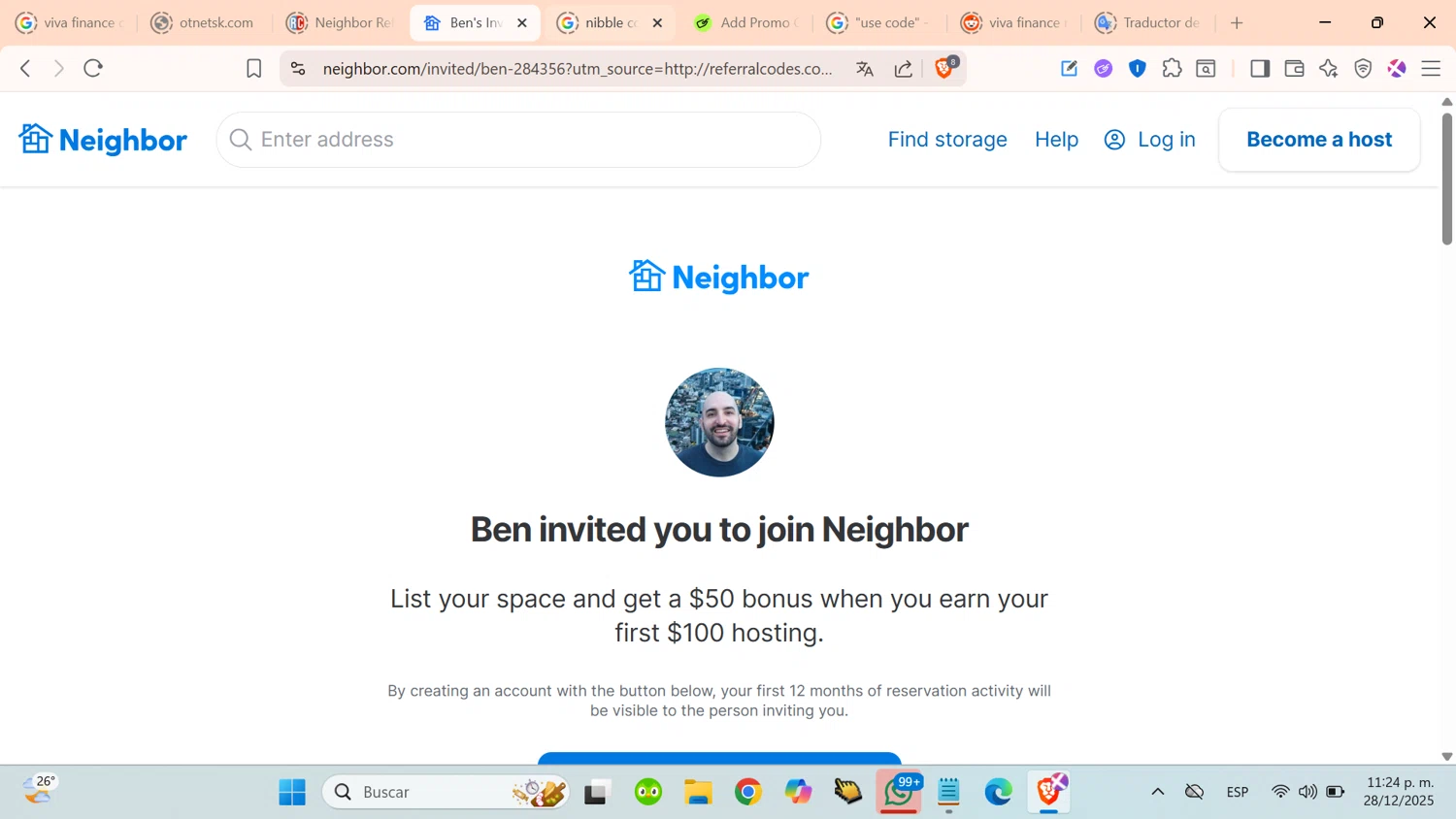 Neighbor promo code screenshot showing code ben-284356 applied at Neighbor checkout page. Uploaded by SimplyCodes community member cosita on Dec 29, 2025