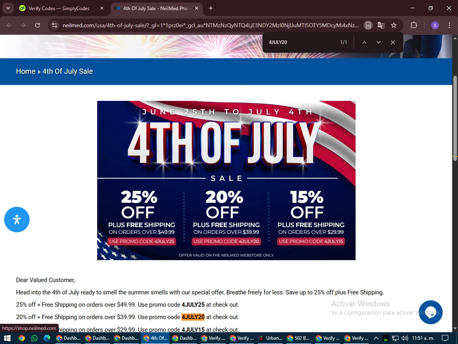 NeilMed checkout page showing NeilMed promo code box | Screenshot taken by SimplyCodes community member on Jul 24, 2025