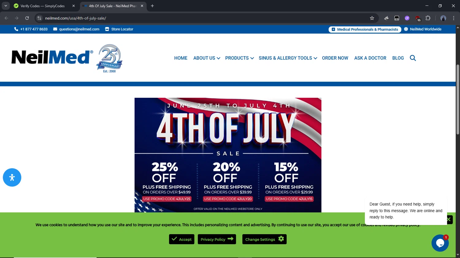 NeilMed checkout page showing NeilMed promo code box | Screenshot taken by SimplyCodes community member on Aug 21, 2025