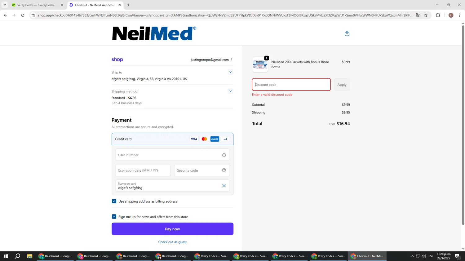 NeilMed promo code screenshot showing code MISSU25 applied at NeilMed checkout page. Uploaded by SimplyCodes community member BENELLI on Sep 23, 2025