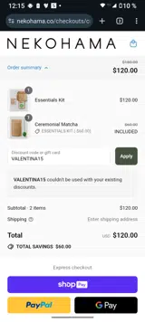 VALENTINA15 coupon verification screenshot