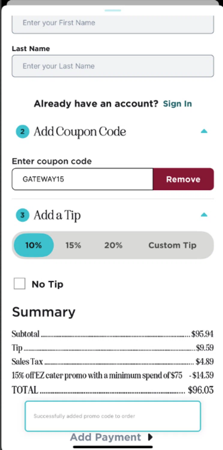 Nekter Juice Bar coupon code screenshot showing code GATEWAY15 applied at Nekter Juice Bar checkout page. Uploaded by SimplyCodes community member ______________________________ on Apr 28, 2025
