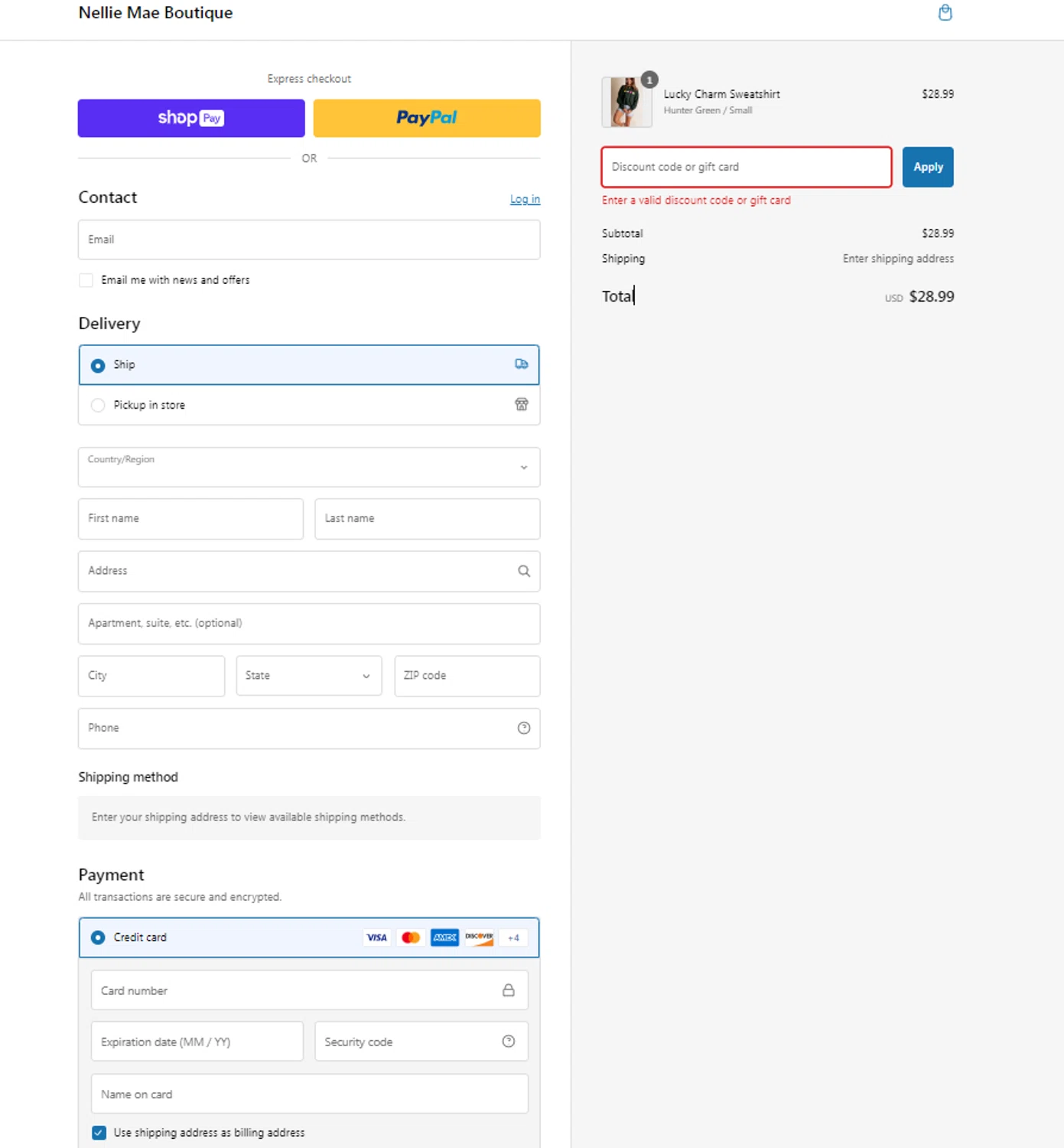 Nellie Mae Boutique coupon code screenshot showing code LABORDAY50 applied at Nellie Mae Boutique checkout page. Uploaded by SimplyCodes community member Yonaikeryriarte08 on Feb 12, 2025