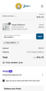 Nellie's coupon verification screenshot
