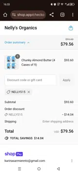 Nelly's Organics coupon verification screenshot