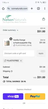 Nelson Naturals coupon verification screenshot