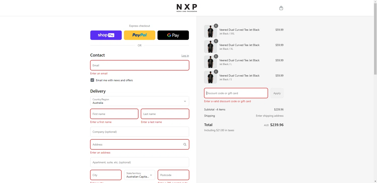 Nena & Pasadena promo code screenshot showing code NXP10667Q3587 applied at Nena & Pasadena checkout page. Uploaded by SimplyCodes community member VictoriousLion5787 on Aug 21, 2025