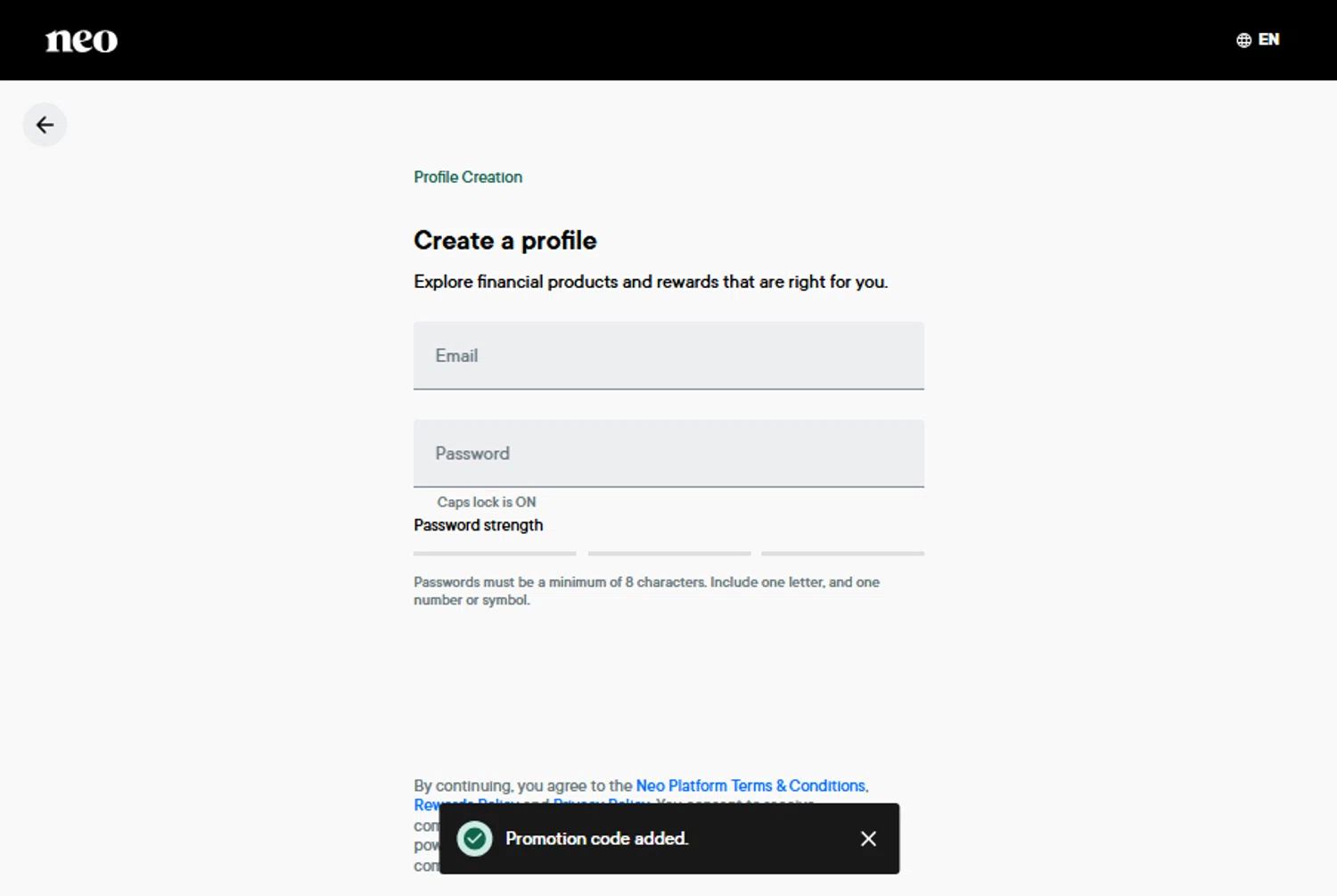 Neo Financial checkout page showing Neo Financial promo code box | Screenshot taken by SimplyCodes community member on Nov 12, 2024