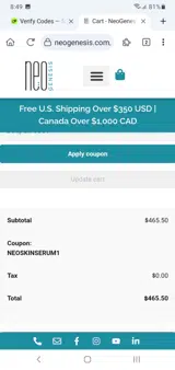 NeoGenesis coupon verification screenshot
