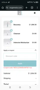 NeoGenesis coupon verification screenshot