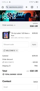 Neon Icons coupon verification screenshot