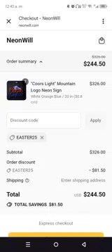 Easter25 coupon verification screenshot