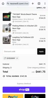 GIVEAWAY coupon verification screenshot