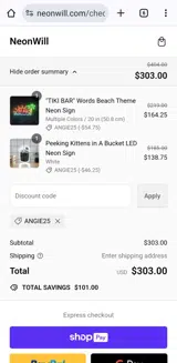 ANGIE25 coupon verification screenshot
