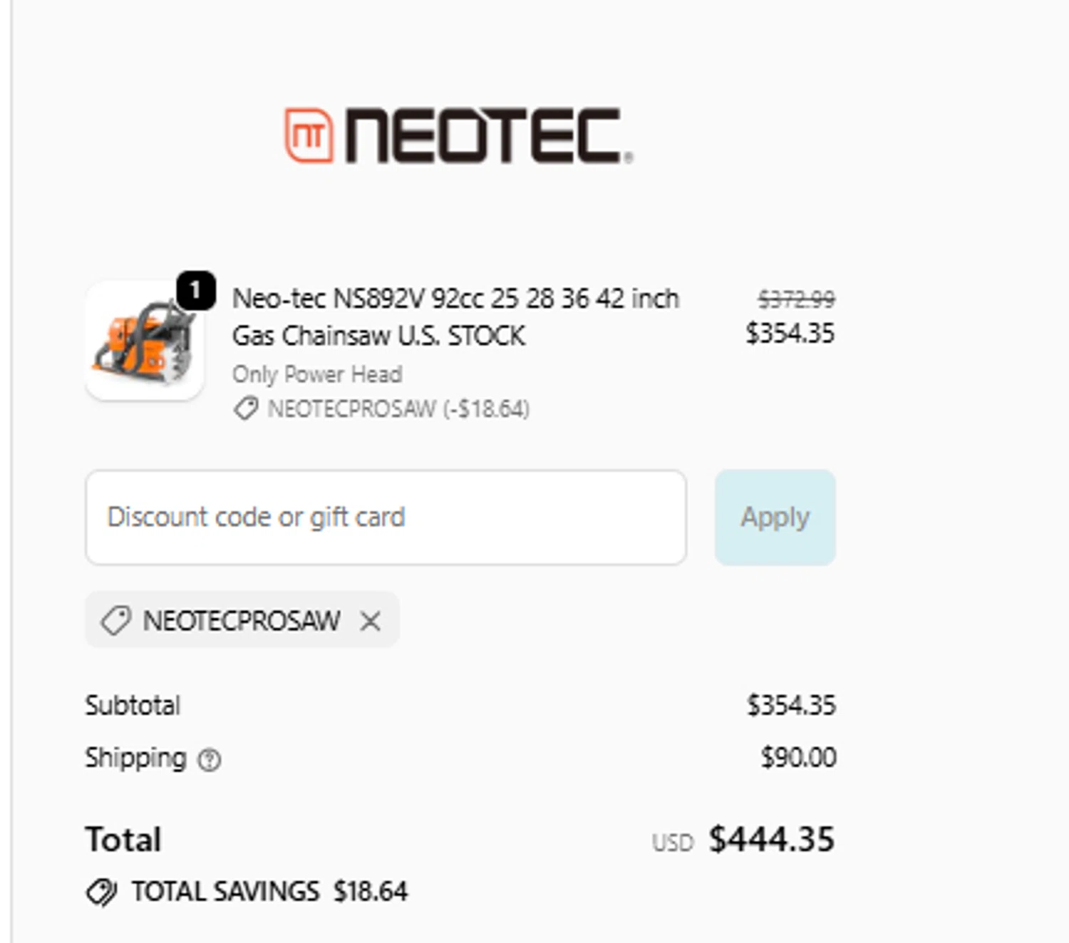 NEOTEC promo code screenshot showing code NEOTECPROSAW applied at NEOTEC checkout page. Uploaded by SimplyCodes community member tumdre on Oct 3, 2025