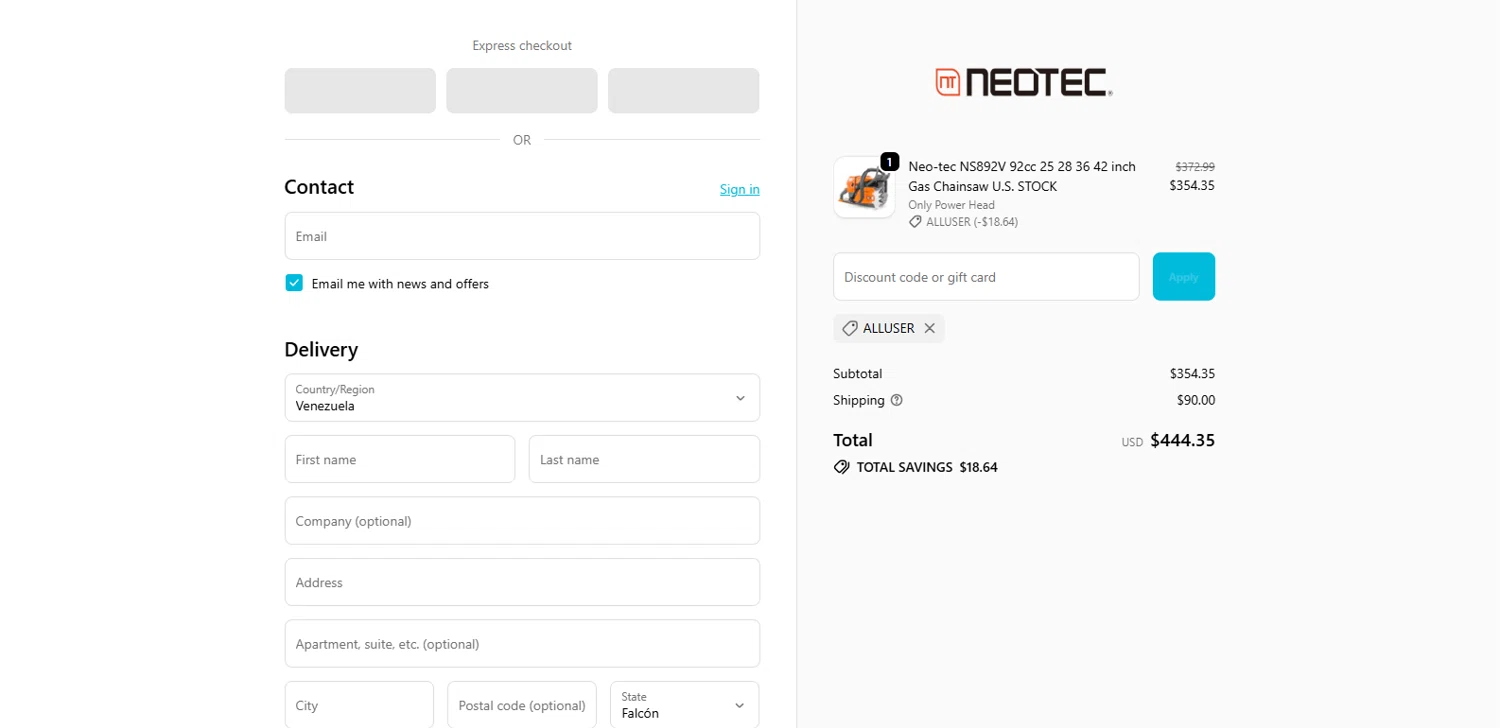 NEOTEC promo code screenshot showing code ALLUSER applied at NEOTEC checkout page. Uploaded by SimplyCodes community member Alydrop on Nov 9, 2025