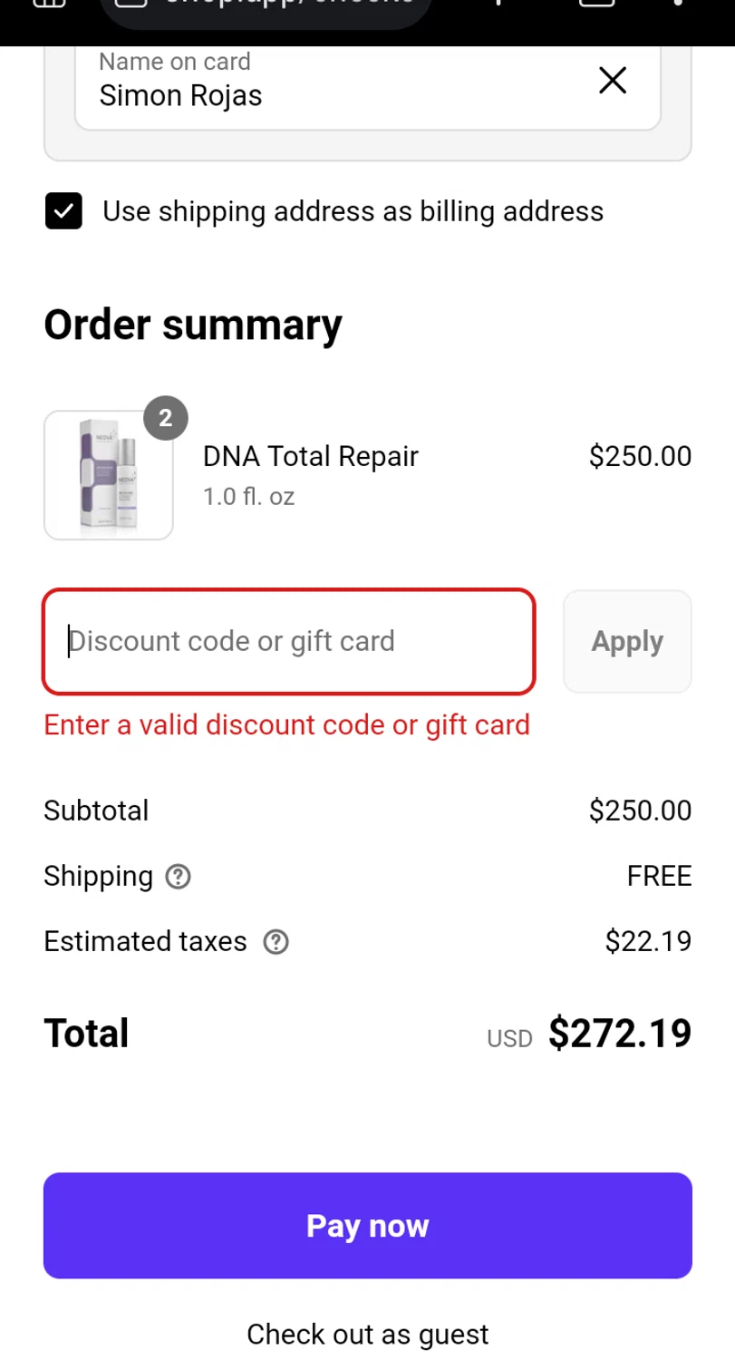 Neova discount code screenshot showing code SPF2025 applied at Neova checkout page. Uploaded by SimplyCodes community member Enmanuel17 on Jun 9, 2025