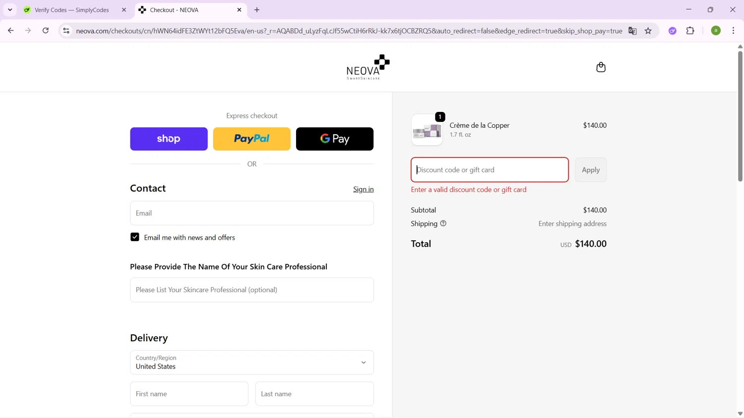 Neova discount code screenshot showing code BF25 applied at Neova checkout page. Uploaded by SimplyCodes community member SavingsHero9122 on Dec 5, 2025