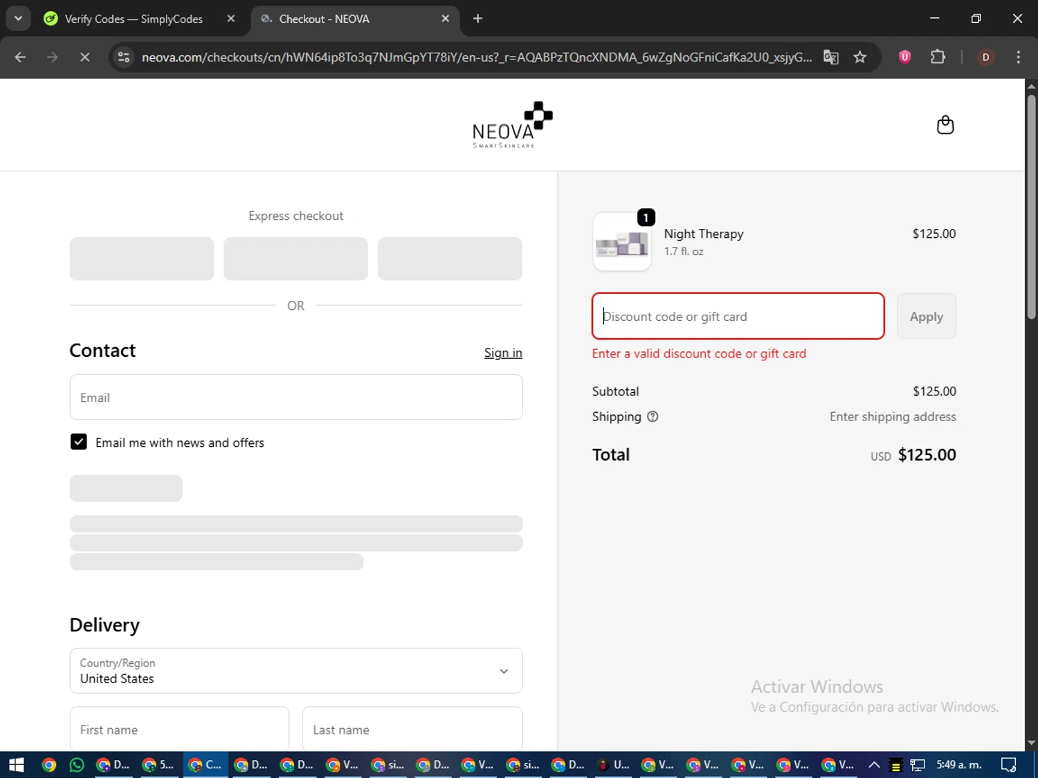 Neova discount code screenshot showing code BF25 applied at Neova checkout page. Uploaded by SimplyCodes community member liltecca on Dec 5, 2025