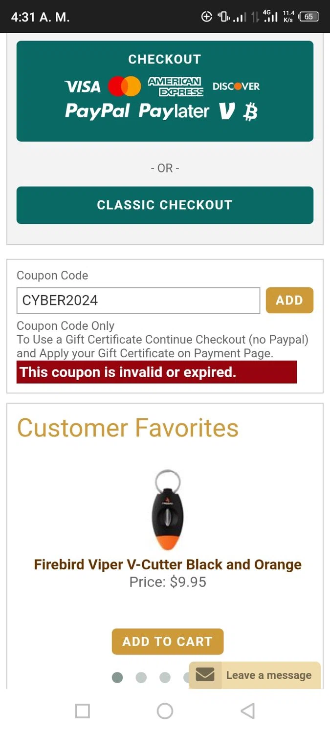 Neptune Cigars coupon code screenshot showing code CYBER2024 applied at Neptune Cigars checkout page. Uploaded by SimplyCodes community member Patobel on Feb 7, 2025
