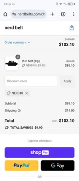 Nerd Belts coupon verification screenshot