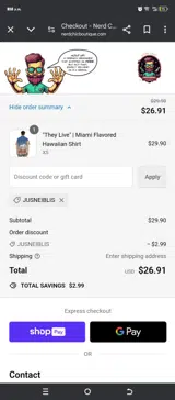 JUSNEIBLIS coupon verification screenshot