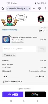 NERD40 coupon verification screenshot