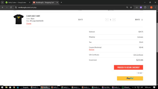 Nerd Kung Fu checkout page showing Nerd Kung Fu promo code box | Screenshot taken by SimplyCodes community member on Aug 28, 2025