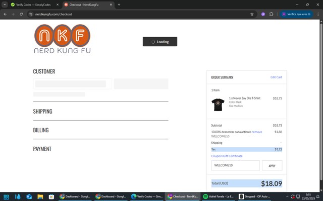 Nerd Kung Fu checkout page showing Nerd Kung Fu promo code box | Screenshot taken by SimplyCodes community member on May 23, 2025