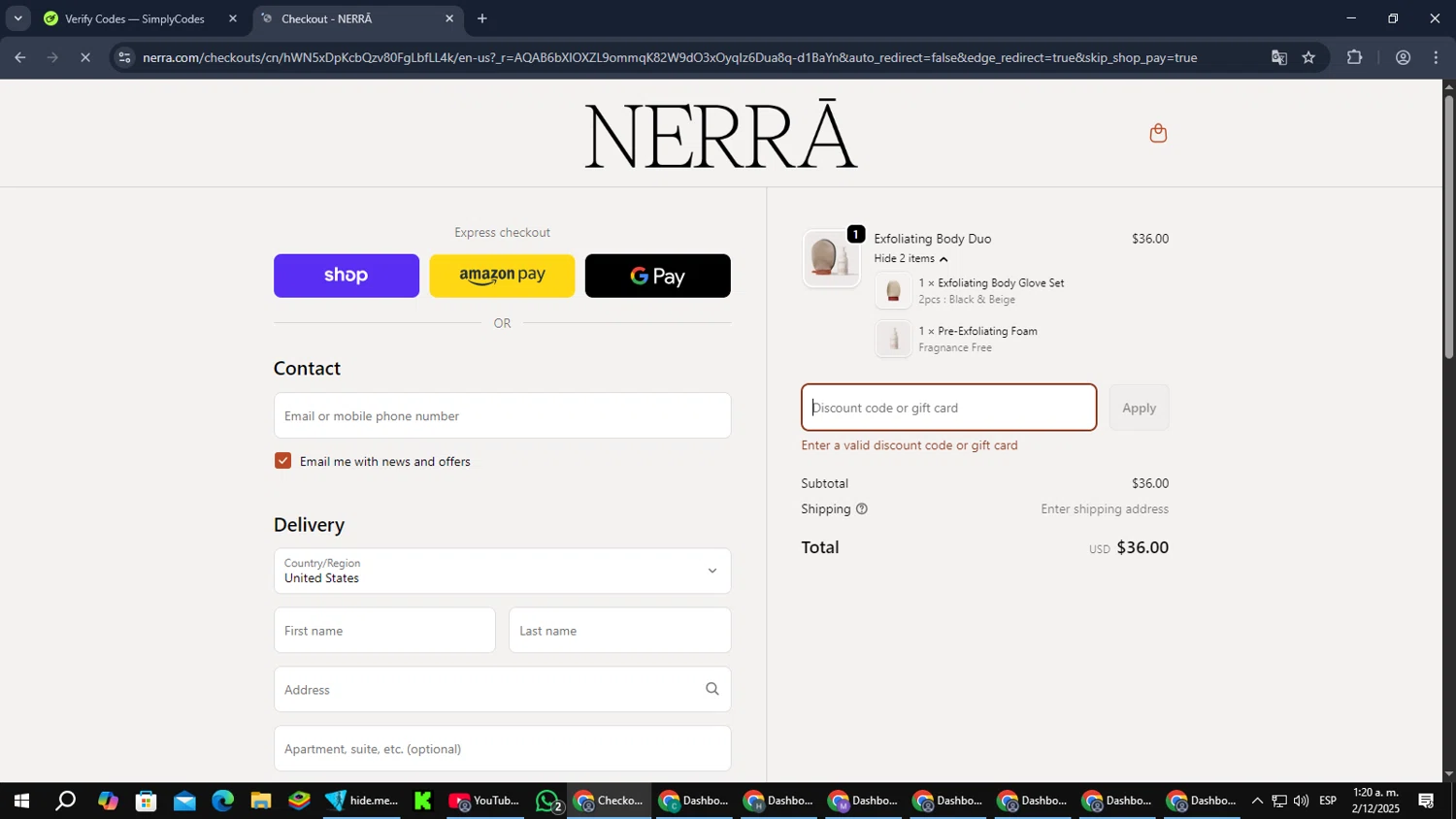 NERRĀ promo code screenshot showing code MYSTERY applied at NERRĀ checkout page. Uploaded by SimplyCodes community member jorgeyahoo on Dec 2, 2025