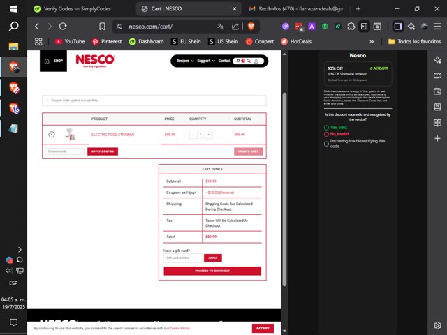 Nesco checkout page showing Nesco coupon code box | Screenshot taken by SimplyCodes community member on Jul 19, 2025