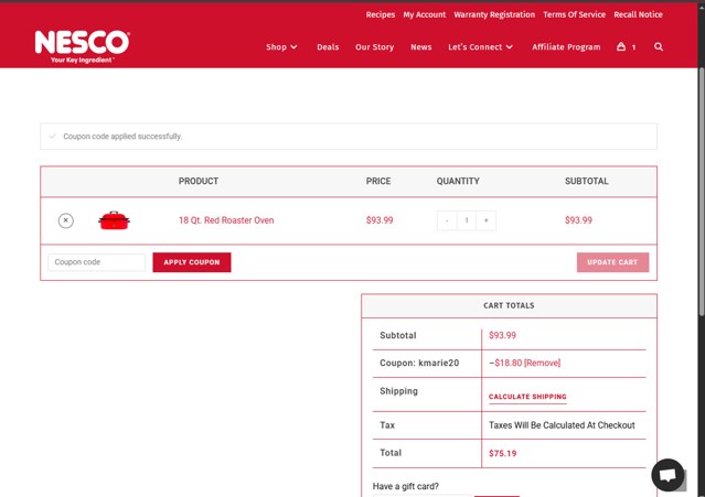 Nesco checkout page showing Nesco coupon code box | Screenshot taken by SimplyCodes community member on Jun 6, 2025
