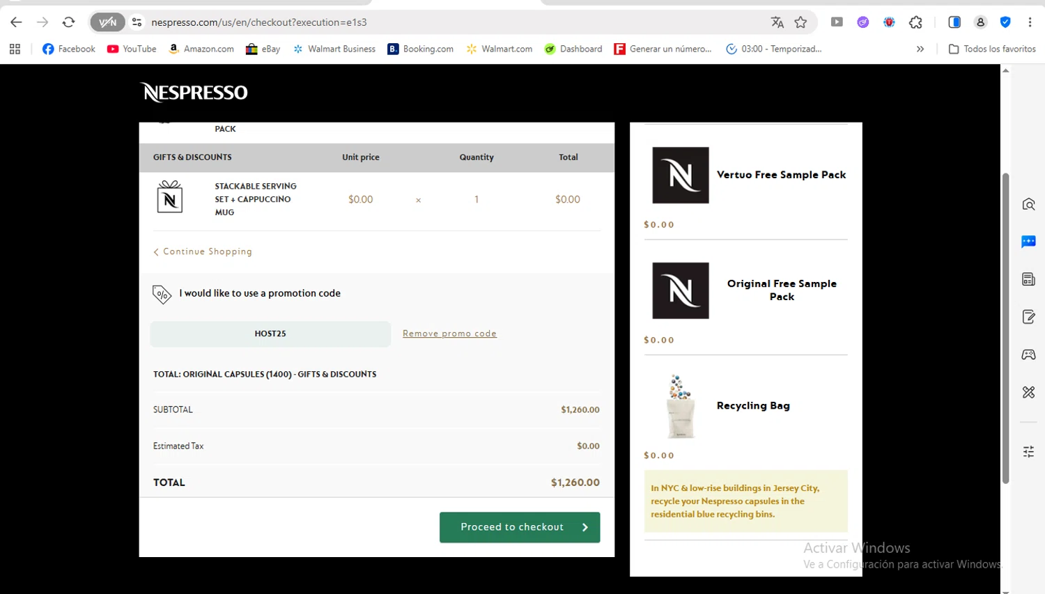 Nespresso promo code screenshot showing code HOST25 applied at Nespresso checkout page. Uploaded by SimplyCodes community member FrancyB on Dec 18, 2025