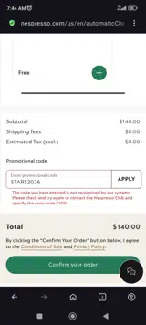 Nespresso coupon verification screenshot