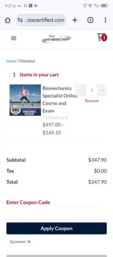 Summer coupon verification screenshot