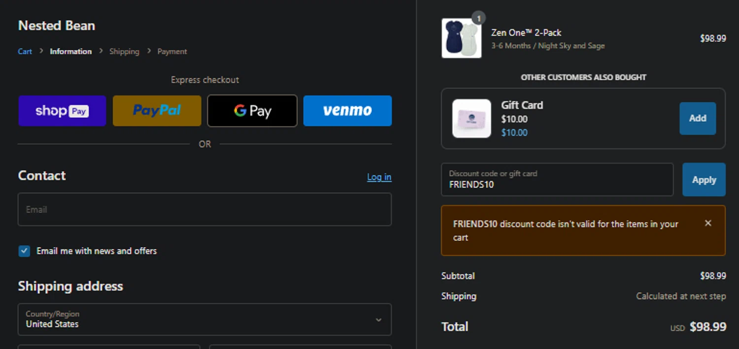 how to use Nested Bean coupons